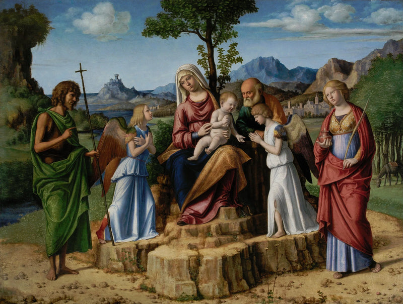 Riposo während der Flucht nach Ägypten mit den Heiligen Johannes der Täufer und Lucia - Cima da Conegliano