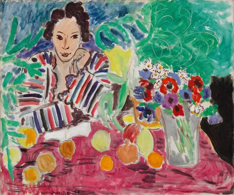 Gestreiftes Kleid, Früchte und Anemonen - Henri Matisse