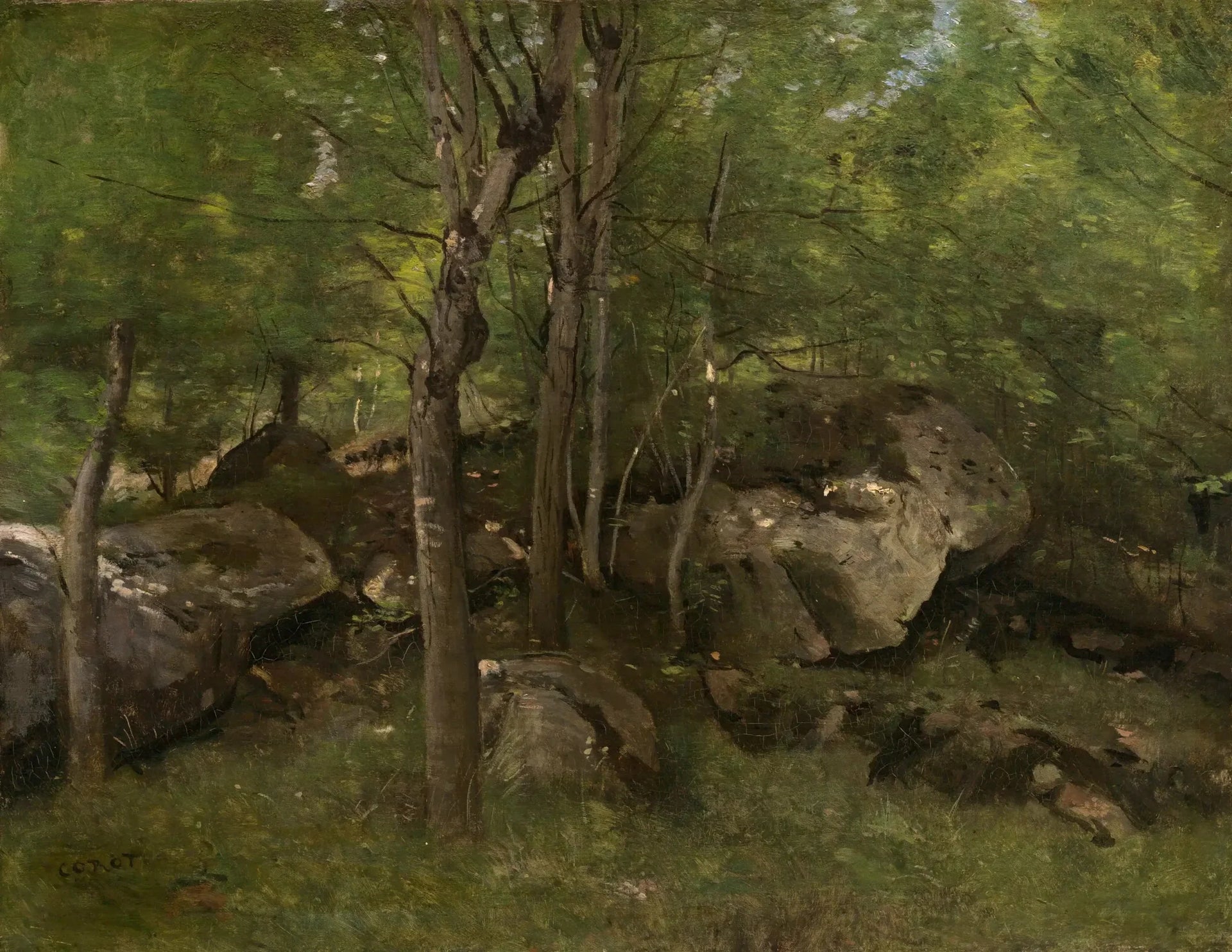 Rochers de la forêt de Fontainebleau - Jean-Baptiste Camille Corot image 1 copie de tableau peinte à la main