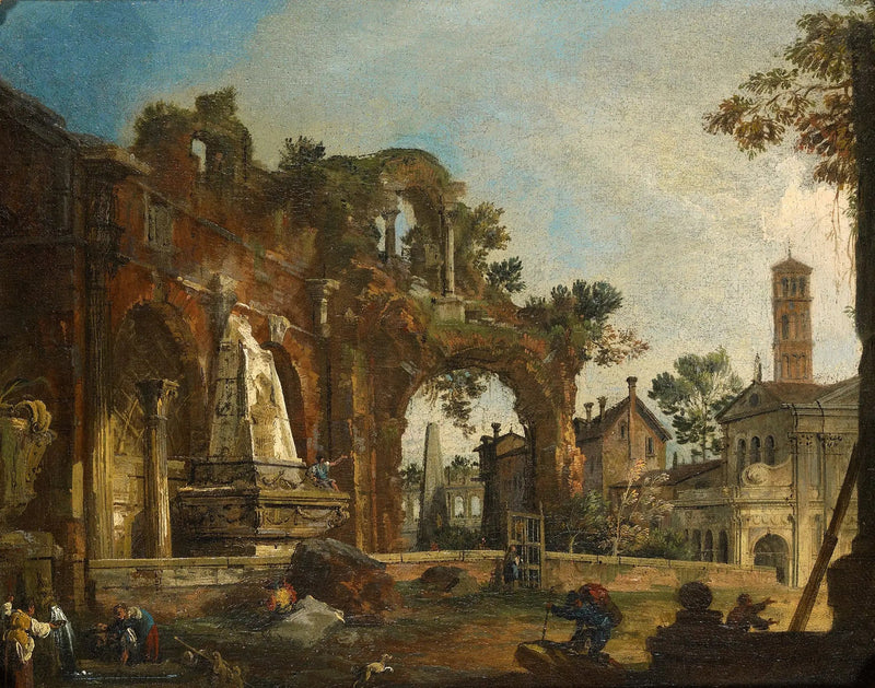 Rom : Capriccio mit Ruinen basierend auf dem Forum - Canaletto