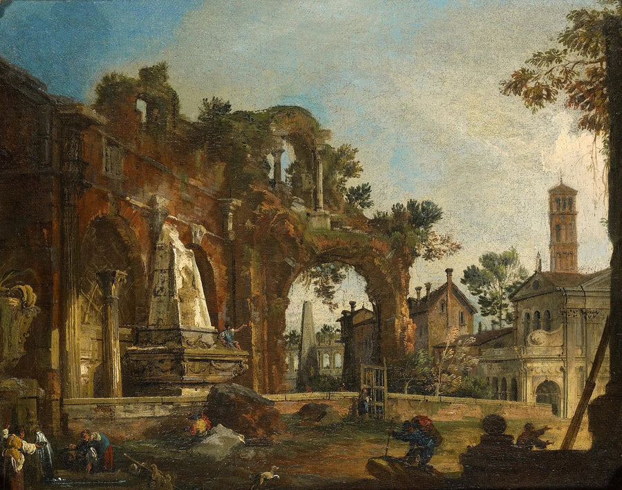 Rom : Capriccio mit Ruinen basierend auf dem Forum - Canaletto