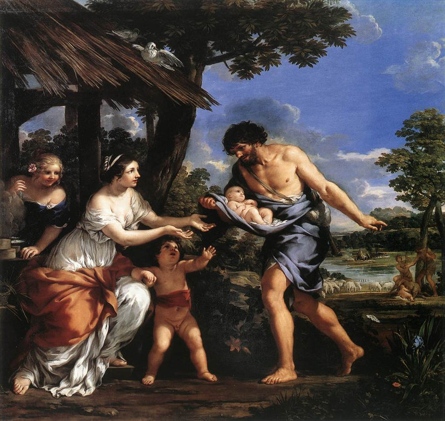 Romulus und Rémus, aufgenommen von Faustulus - Pietro da Cortona