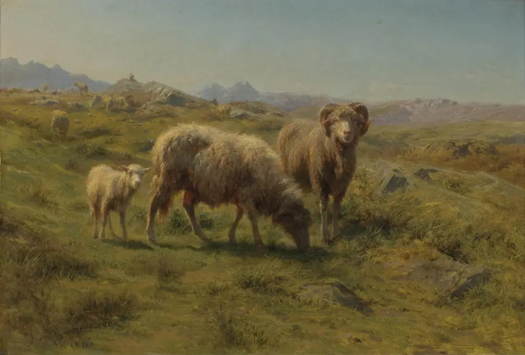 A Sheep, Ram and Lamb with the Flock, peinture de Rosa Bonheur