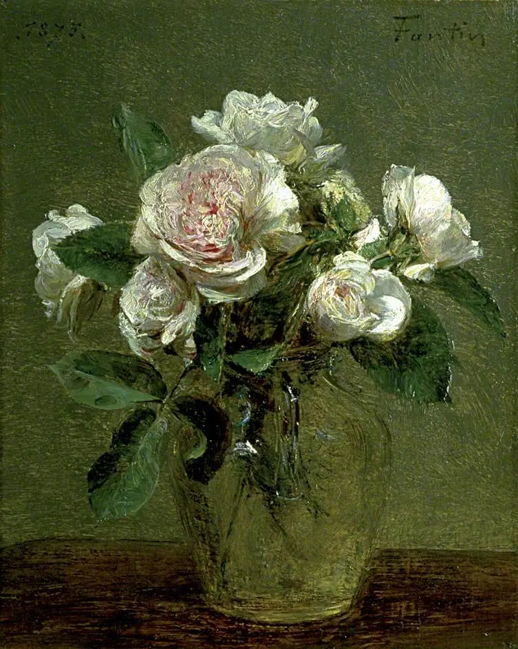 Weiße Rosen in einer Glasvase - Henri Fantin-Latour