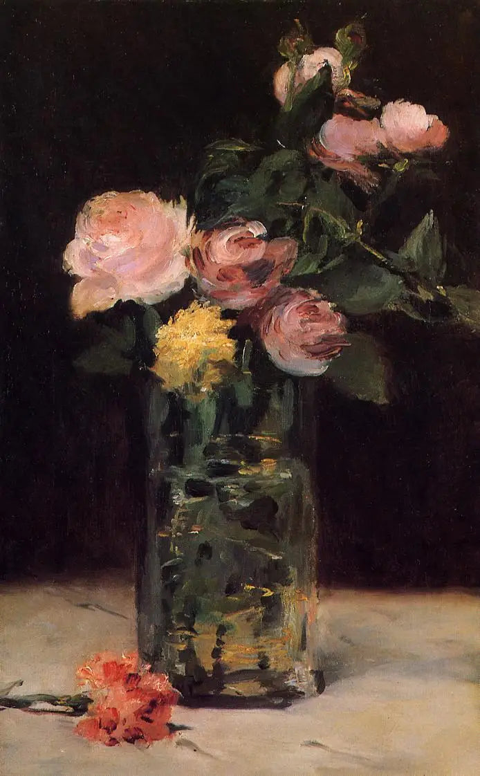 Roses dans un vase - Édouard Manet image 1 copie peinte à la main à l’huile