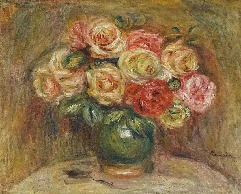 Roses dans un vase - Pierre-Auguste Renoir image 1 copie de tableau peinte à la main