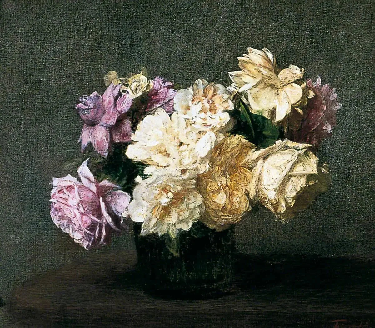 Roses roses et jaunes - Henri Fantin-Latour image 1 tableau peint à l’huile sur toile