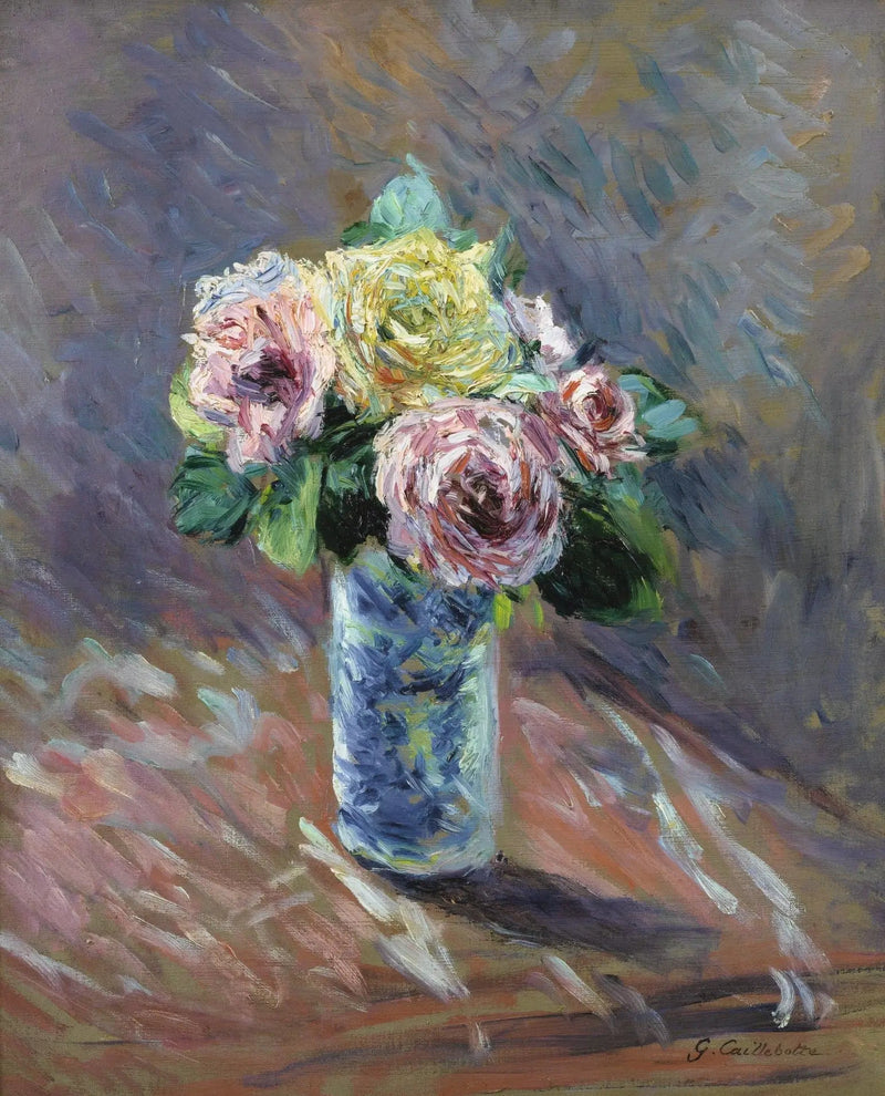 Gelbe und rote Rosen in einer Kristallvase - Gustave Caillebotte