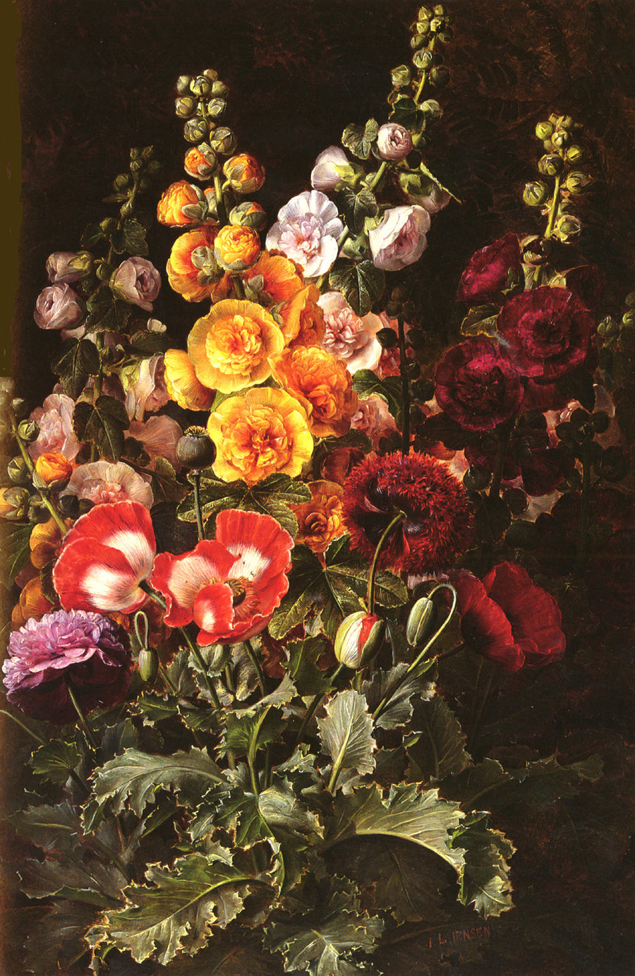 Roses trémières et pavots – Johan Laurentz Jensen