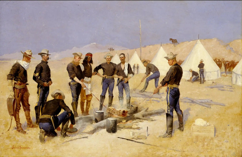 Weihnachtsrindbraten in einem Kavalleriestützpunkt - Frederic Remington