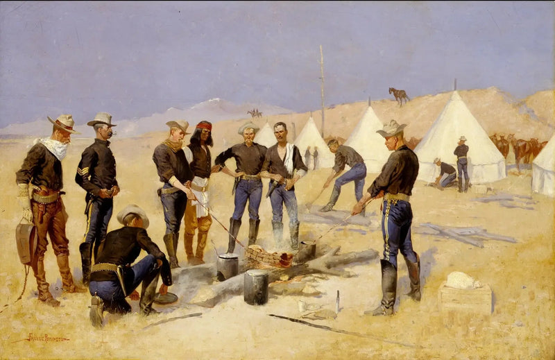 Weihnachtsrindbraten in einem Kavalleriestützpunkt - Frederic Remington