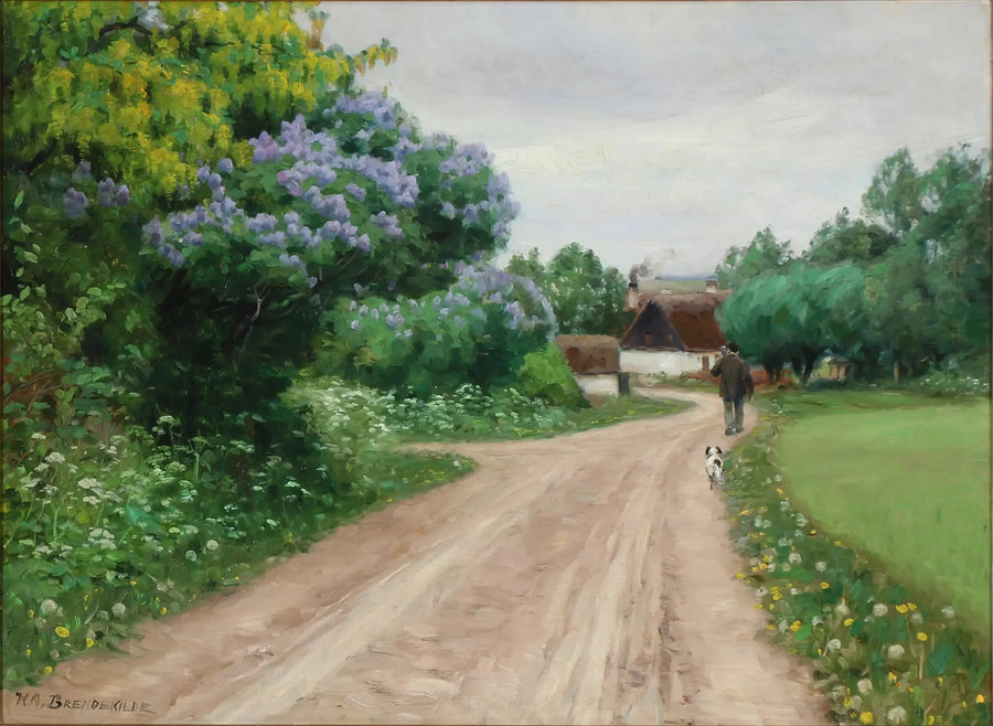 Landstraße mit blühenden Flieder und goldenen Regen - H. A. Brendekilde
