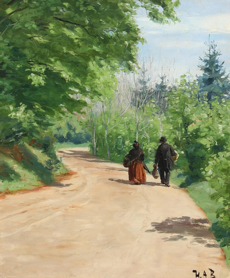 Frühlingswaldweg mit einem Paar im Spaziergang. - H. A. Brendekilde