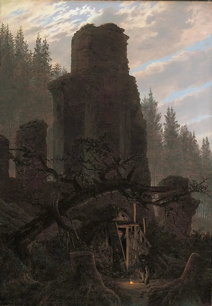 Ruinen im Dämmerlicht (Ruine der Kirche im Wald) - Caspar David Friedrich