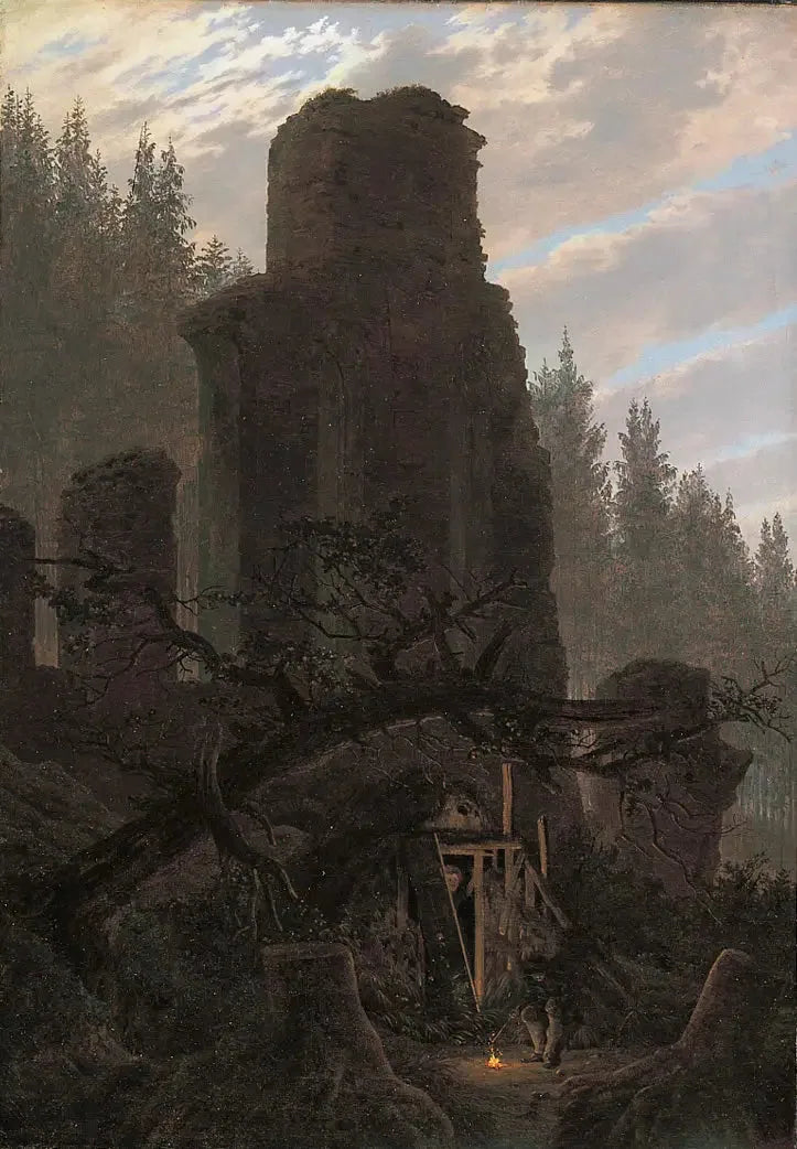Ruinen im Dämmerlicht (Ruine der Kirche im Wald) - Caspar David Friedrich