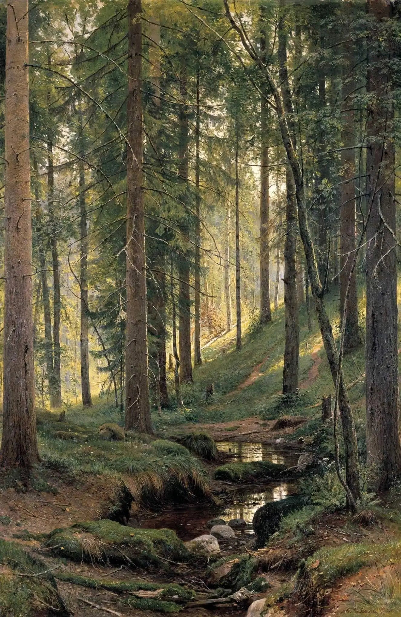 Ruisseau dans la forêt (Sur la pente) - Ivan Chichkine image 1 reproduction d’œuvre d’art à l’huile