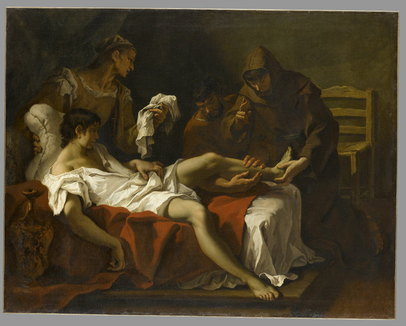 Heiliger Antonius von Padua, der einen jungen Mann heilt, der sich den Fuß amputiert hatte, um sich zu bestrafen, weil er seine Mutter geschlagen hatte - Sebastiano Ricci