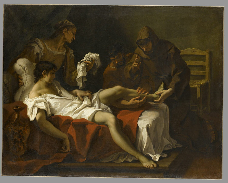 Heiliger Antonius von Padua, der einen jungen Mann heilt, der sich den Fuß amputiert hatte, um sich zu bestrafen, weil er seine Mutter geschlagen hatte - Sebastiano Ricci