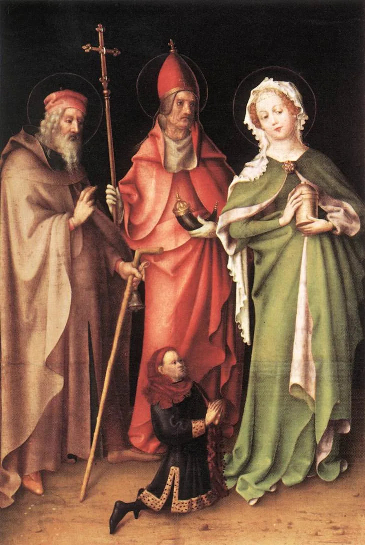 Der heilige Antonius der Einsiedler, der heilige Korbinian und die heilige Maria Magdalena mit einem Spender - Stefan Lochner