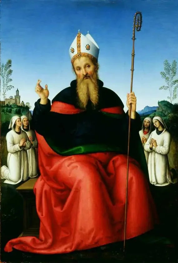 Sankt Augustinus mit den Mitgliedern der Bruderschaft von Perugia - Pietro Perugino