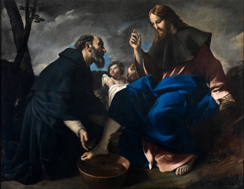 Sankt Augustinus wäscht den Füßen Christi - Giovanni Lanfranco