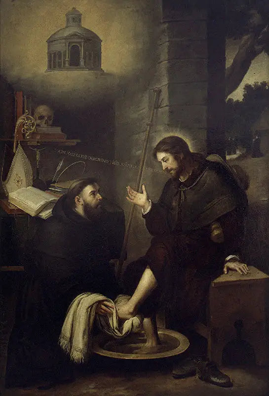 Sankt Augustinus wäscht den Füßen Christi - Bartolomé Esteban Murillo