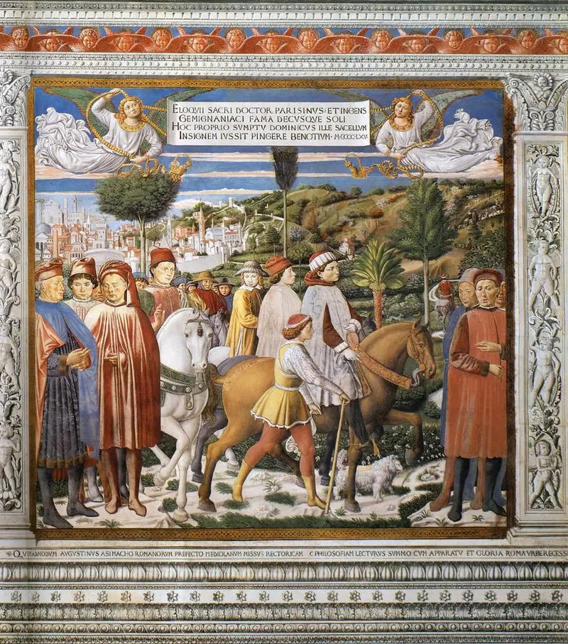 Sankt Augustinus auf dem Weg nach Mailand (Szene 7, Südwand) - Benozzo Gozzoli