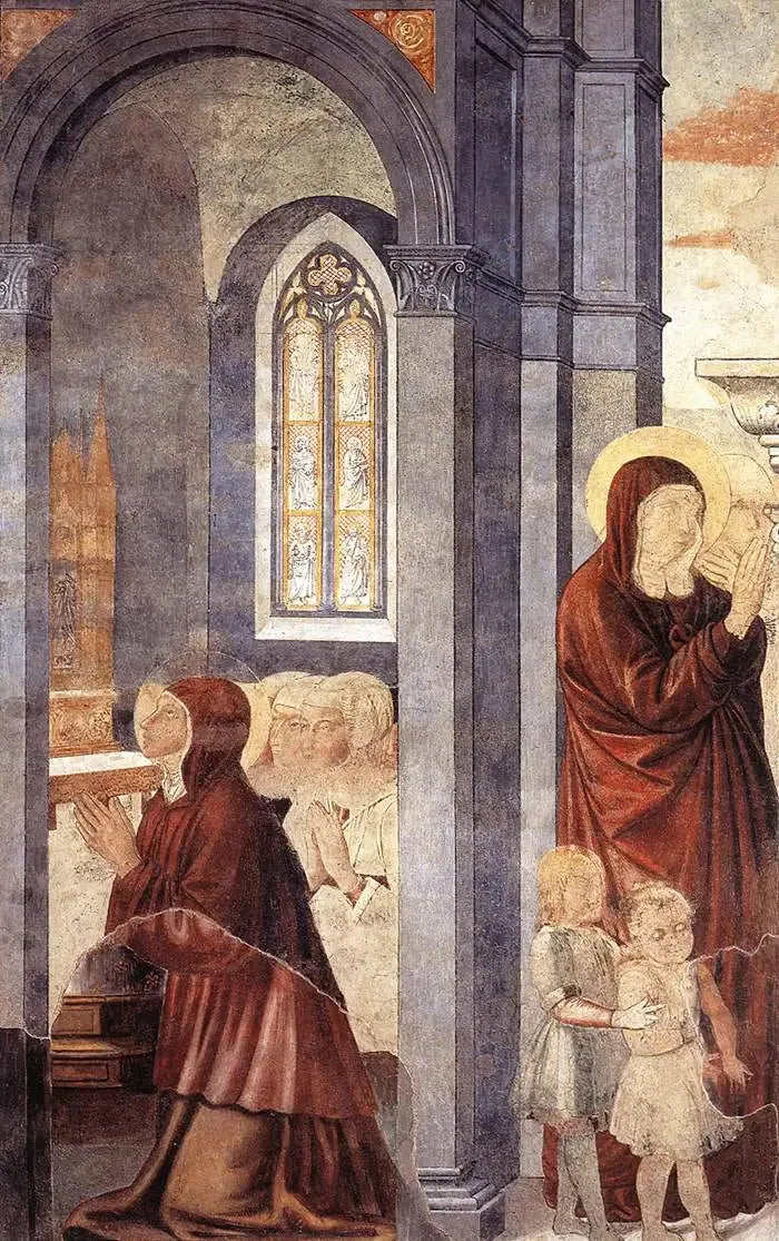 Sankt Augustinus verlässt seine Mutter (Szene 3, Ostwand) - Benozzo Gozzoli