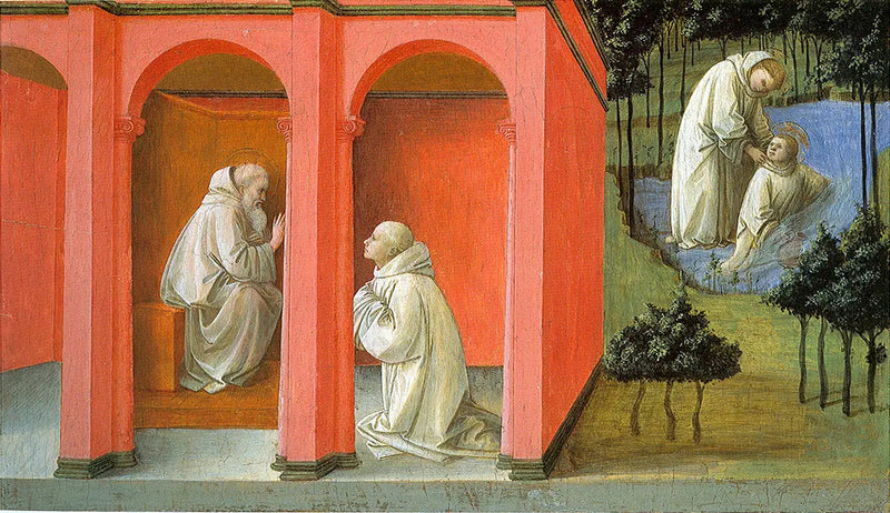 Sankt Benedikt befiehlt Sankt Maurus, den heiligen Placidius zu retten - Fra Filippo Lippi