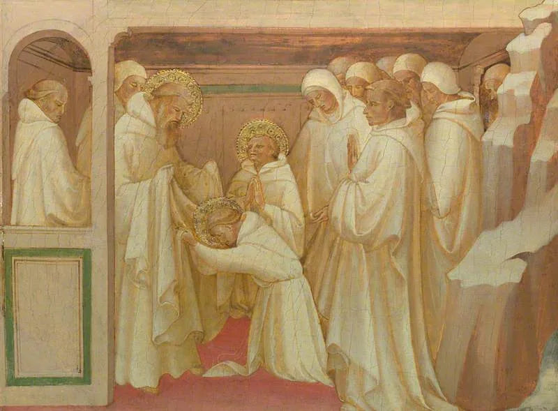 Sankt Benedikt, der Heilige in der Ordensgemeinschaft aufnehmend - Lorenzo Monaco