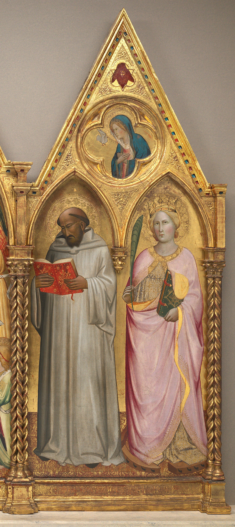 Heiliger Bernard und Heilige Katharina von Alexandria mit der Verkündigung der Jungfrau Maria [rechte Tafel] - Agnolo Gaddi