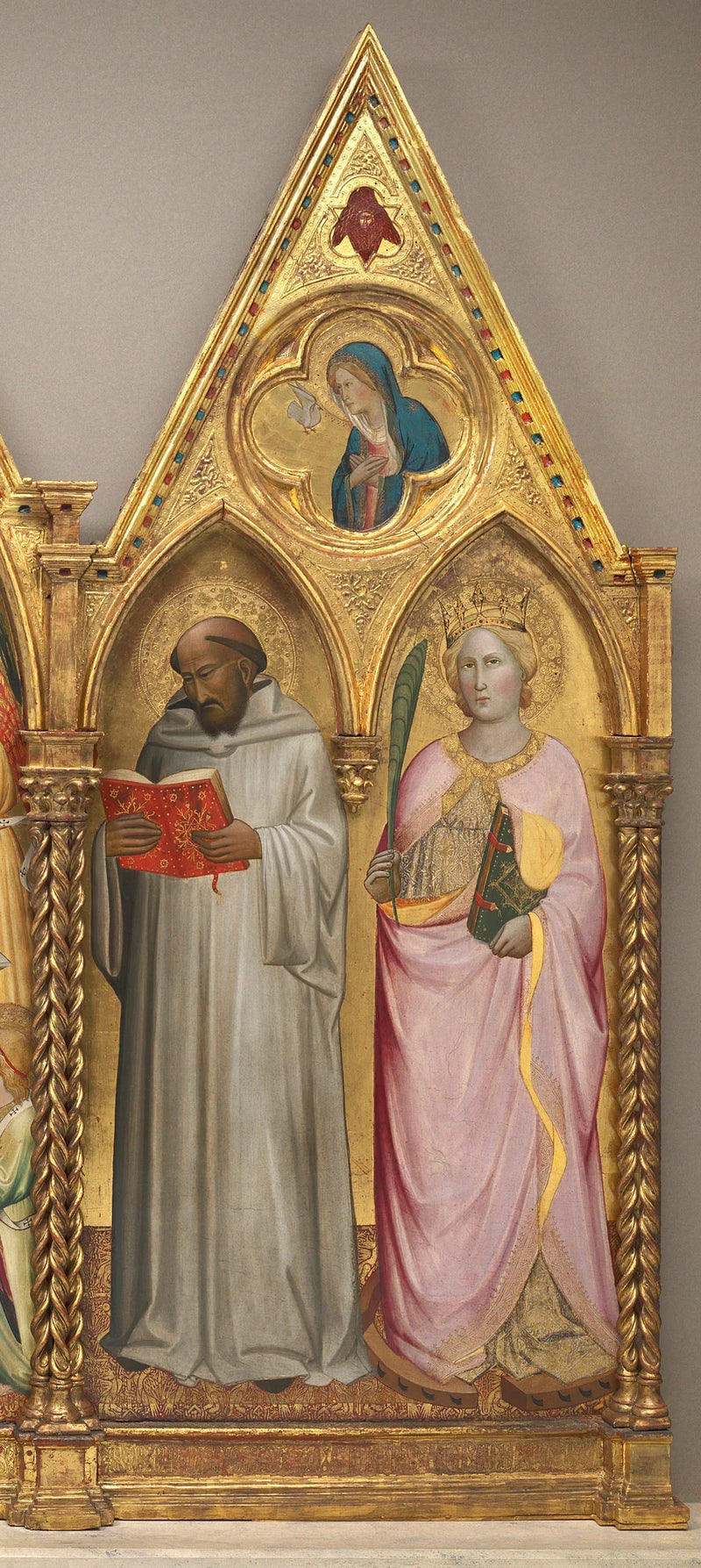 Heiliger Bernard und Heilige Katharina von Alexandria mit der Verkündigung der Jungfrau Maria [rechte Tafel] - Agnolo Gaddi