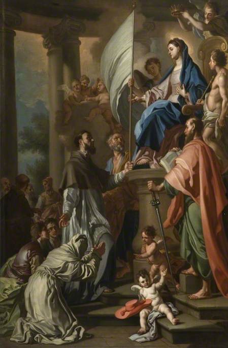 Saint Bonaventure recevant de la Vierge l'étendard de San Sepolcro - Francesco Solimena image 1 reproduction de peinture à l’huile