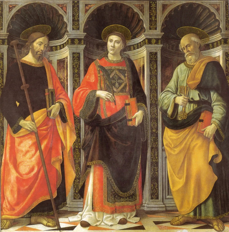 Saint Étienne zwischen den heiligen Jakob und Petrus - Domenico Ghirlandaio