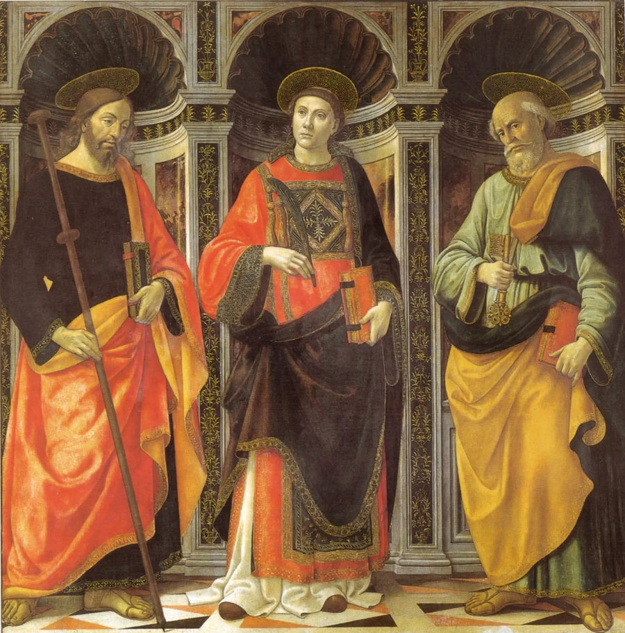 Saint Étienne zwischen den heiligen Jakob und Petrus - Domenico Ghirlandaio