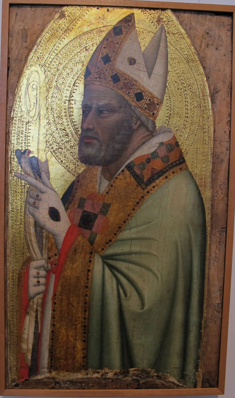 Heiliger Bischof mit einem Distelfink - Bernardo Daddi