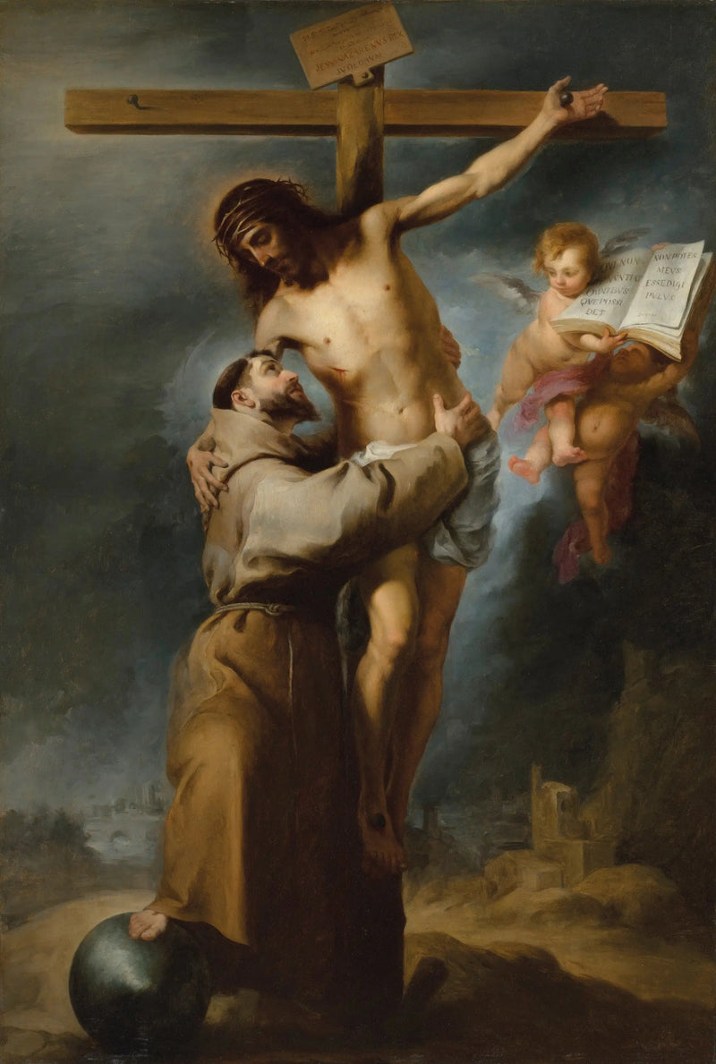 Franz von Assisi, der den gekreuzigten Christus umarmt - Bartolomé Esteban Murillo