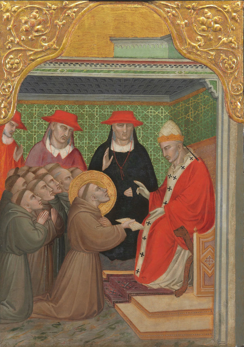 Heiliger Franziskus vor dem Papst (Bestätigung der Franziskanischen Regel) - Spinello Aretino