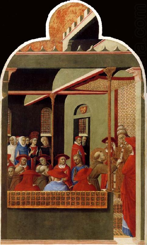 Sankt Franziskus vor Papst Honorius III. - Stefano di Giovanni (Sassetta)