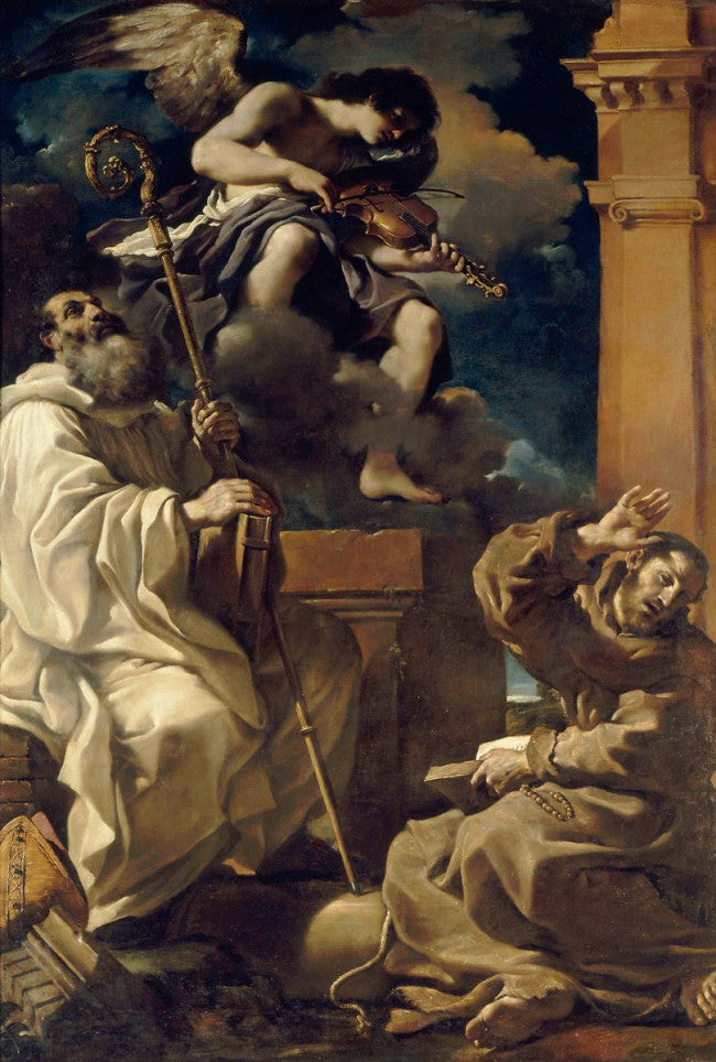Sta. Franziskus in Ekstase mit dem heiligen Benedikt und einem Musikengel - Guercino