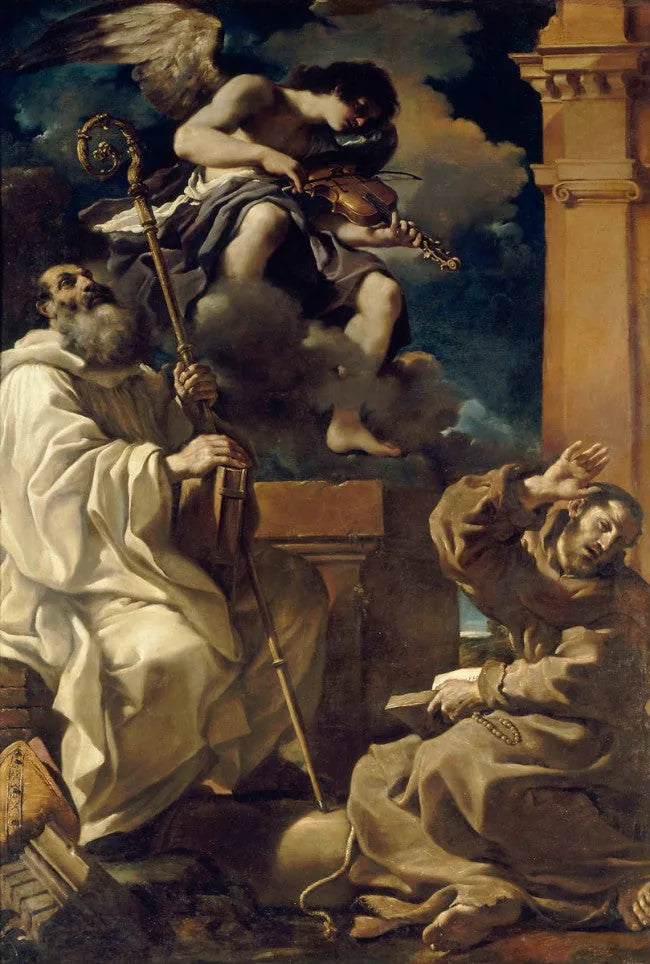 Sta. Franziskus in Ekstase mit dem heiligen Benedikt und einem Musikengel - Guercino