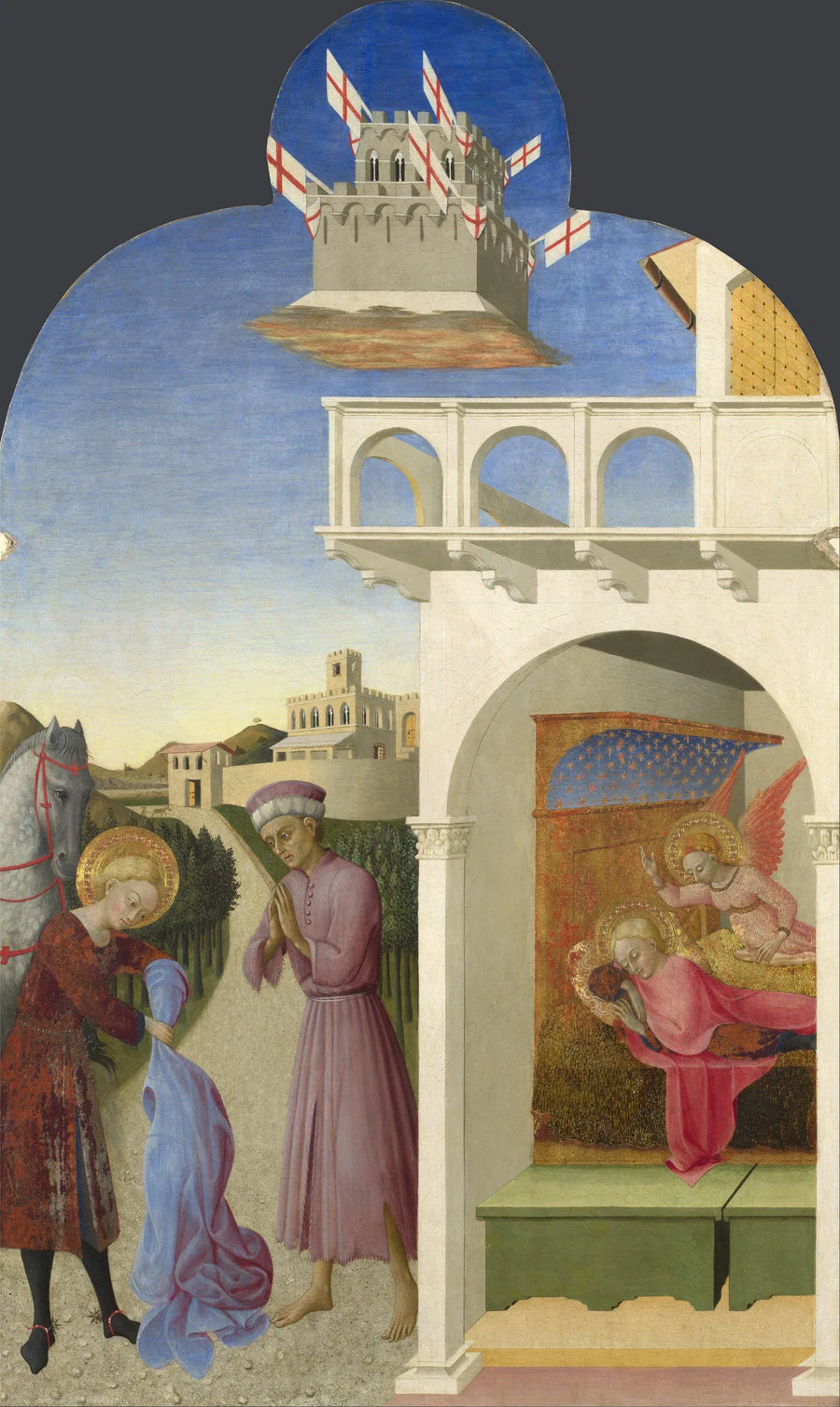 Sankt Franziskus und der arme Ritter sowie die Vision von Franziskus - Stefano di Giovanni (Sassetta)