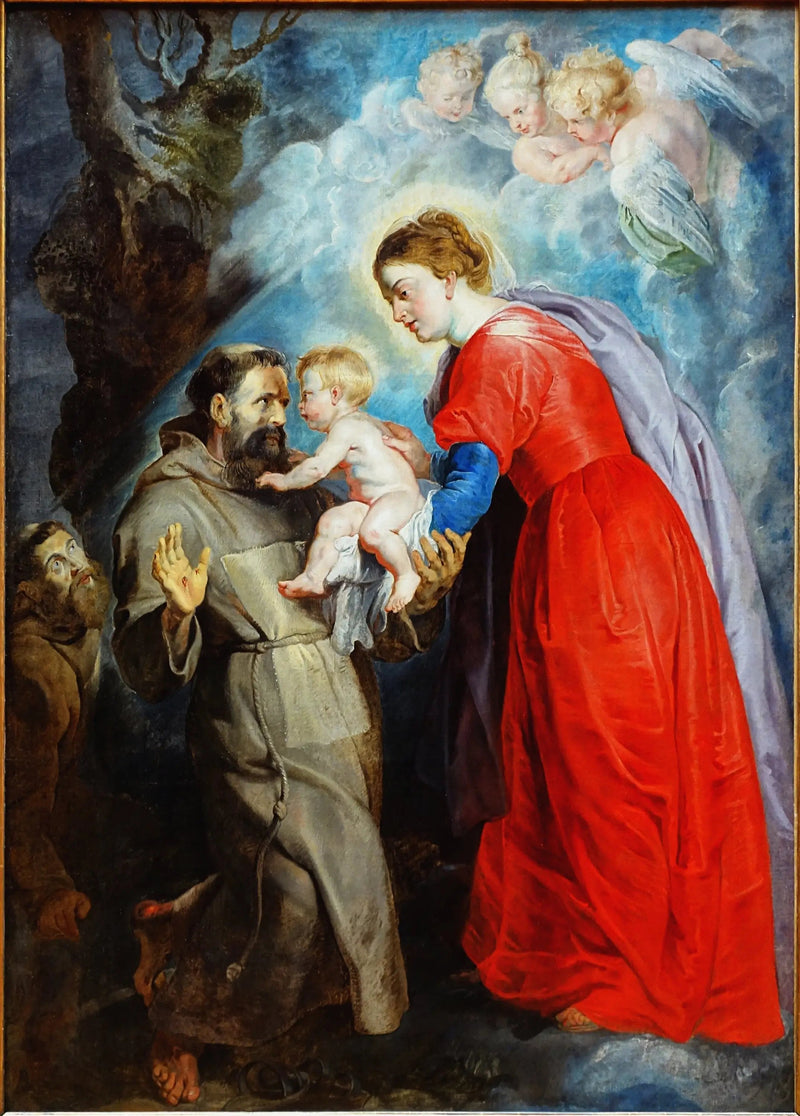 Heiliger Franziskus empfängt das Kind Jesus aus den Händen der Jungfrau - Peter Paul Rubens