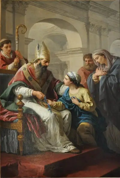 Saint Germain l'Auxerrois überreicht eine Medaille an die heilige Genoveva - Louis Jean François Lagrenée