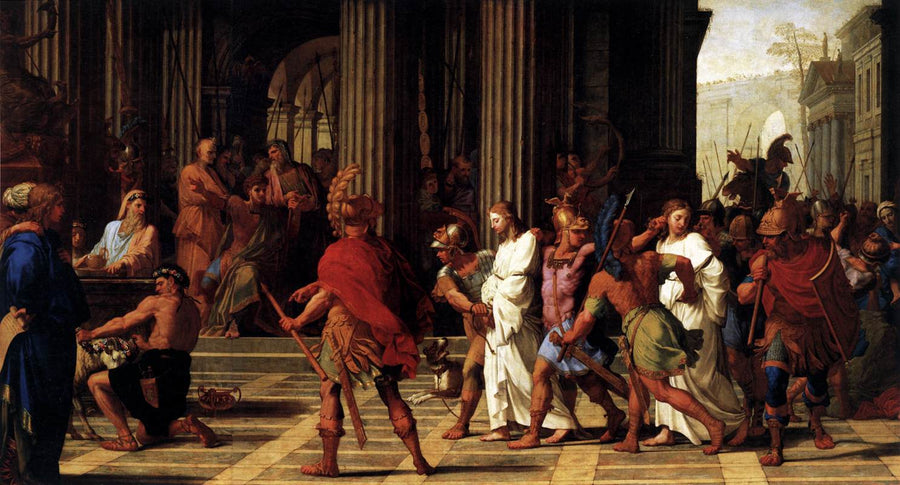 Der heilige Gervasius und der heilige Protasius kommen vor Astasius, der sich weigert, Jupiter zu opfern - Eustache Le Sueur