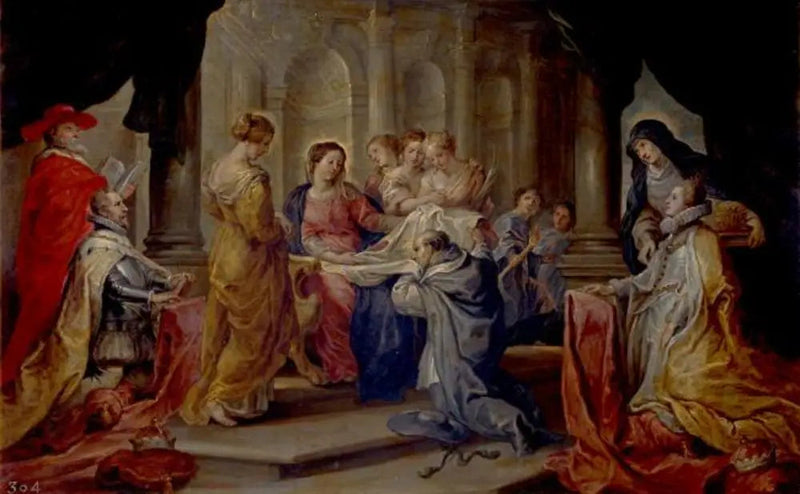 Der heilige Ildefons empfängt die Kasel von der Jungfrau, in Anwesenheit des Erzherzogs Albert und der Infantin Isabelle - Peter Paul Rubens
