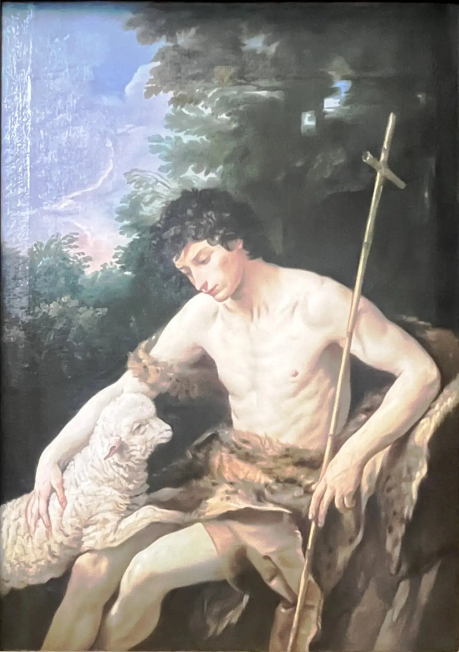 Johannes der Täufer, der das makellose Lamm streichelt - Guido Reni