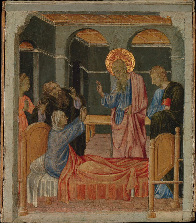 Johannes der Evangelist hebt Drusiana auf - Giovanni di Paolo