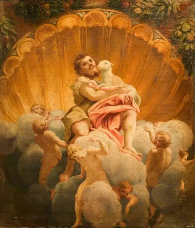 Heiliger Johannes mit dem Lamm (Kopie der Freske der Kuppel der Kathedrale von Parma) - Antonio da Correggio