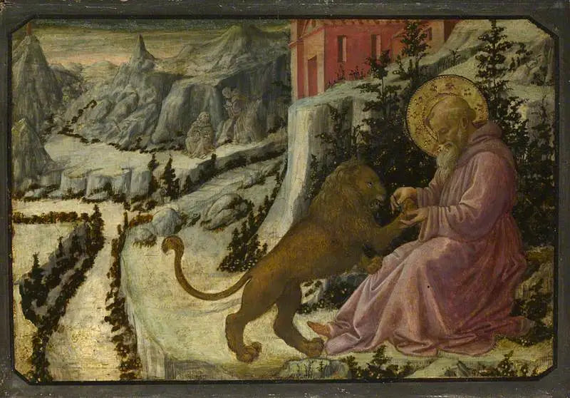 Heiliger Hieronymus mit Löwe: Predella-Panel - Fra Filippo Lippi